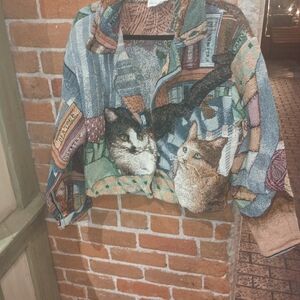 Paco Soler CATS  Animal Theme Cropped Jacket Artsy Tapestry Retro Boho VTG  M/L